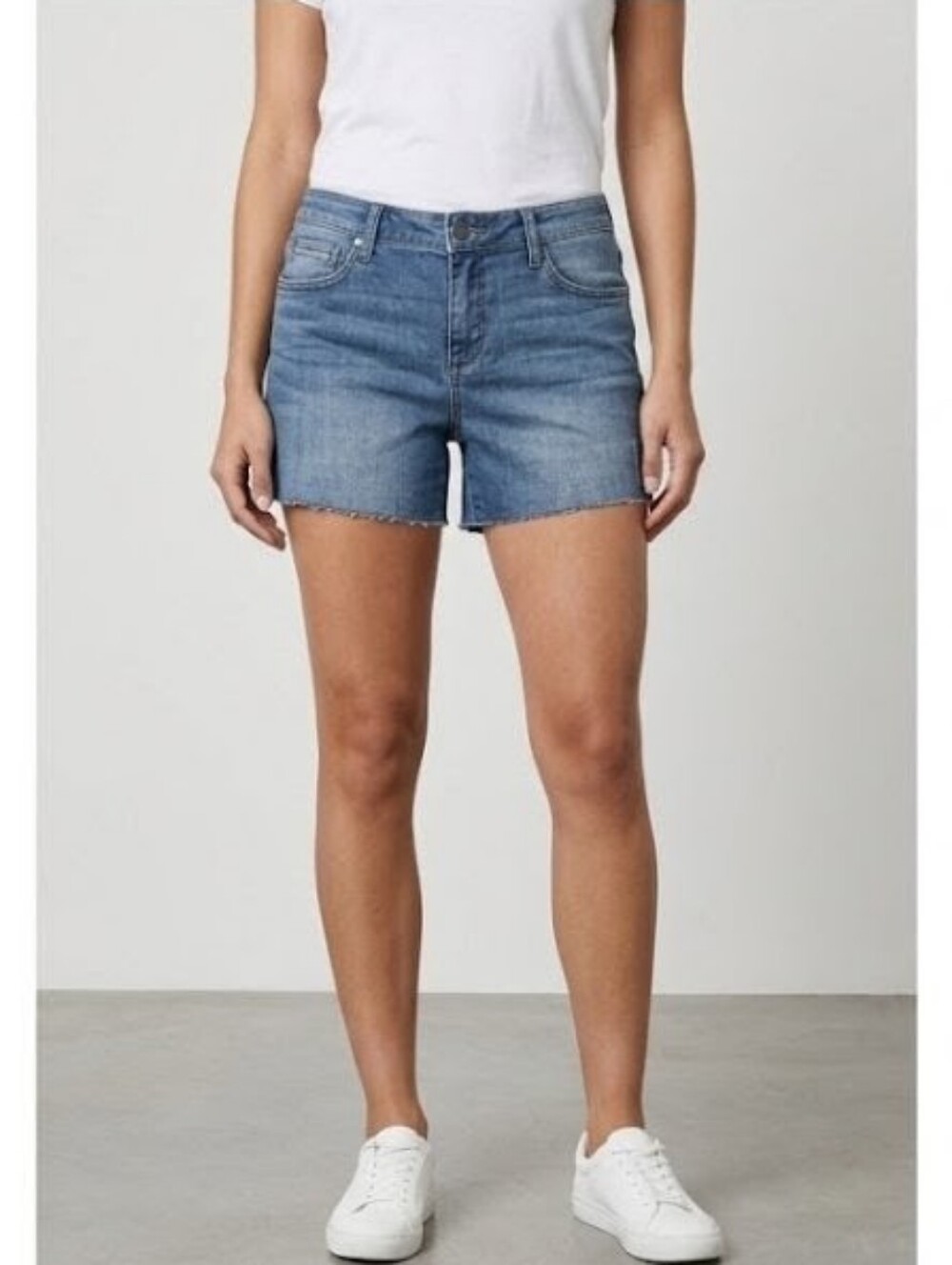 Kut from the Kloth Classic Medium Blue Denim Cutoff Shorts - Picture 1 of 11